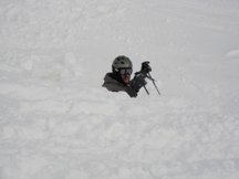 Nipple deep hole - hop like a bunny.  God I hope my skis are still attached.